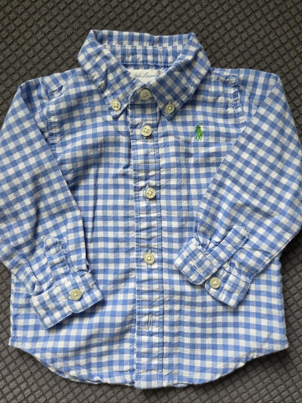 Ralph Lauren Blue and White Gingham Button-Down Shirt for Kids 6M